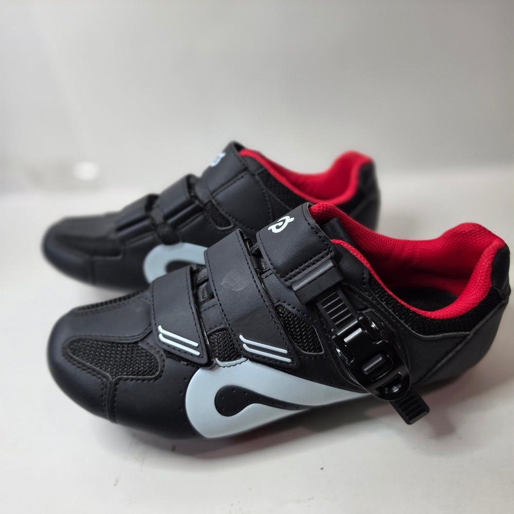 Peloton Original Cycling Shoes Black Red Look Delta Cleats Ratchet Strap Sz 40